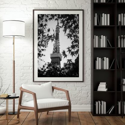 Tokyo Tower - Autumn Leaves B&W